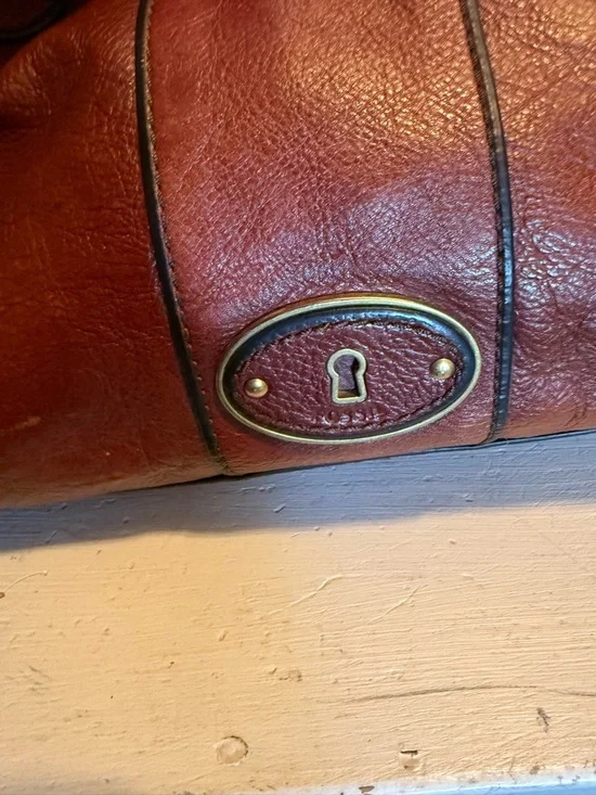 Vintage Fossil Reissue Large Satchel Handbag Chestnut  Brown Leather EUC - Picture 5 of 10
